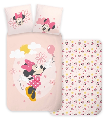 #2 - Minnie Mouse sengetøj - 140x200 cm - Minnie med ballon - Børne sengesæt i 100% bomuld